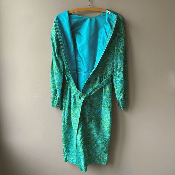 Vintage 1950s–60s Silk Floral Wiggle Dress with Belt – Union Made USA, S/M - Picture 9 of 12